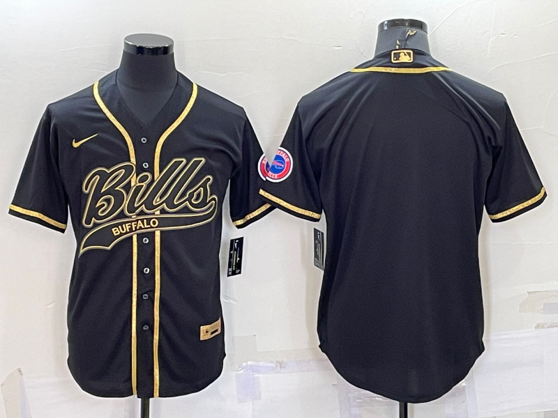 Men's Buffalo Bills Blank Black Gold With Patch Cool Base Stitched Baseball Jersey Men's Buffalo Bills Blank Black Gold With Patch Cool Base Stitched Baseball Jersey