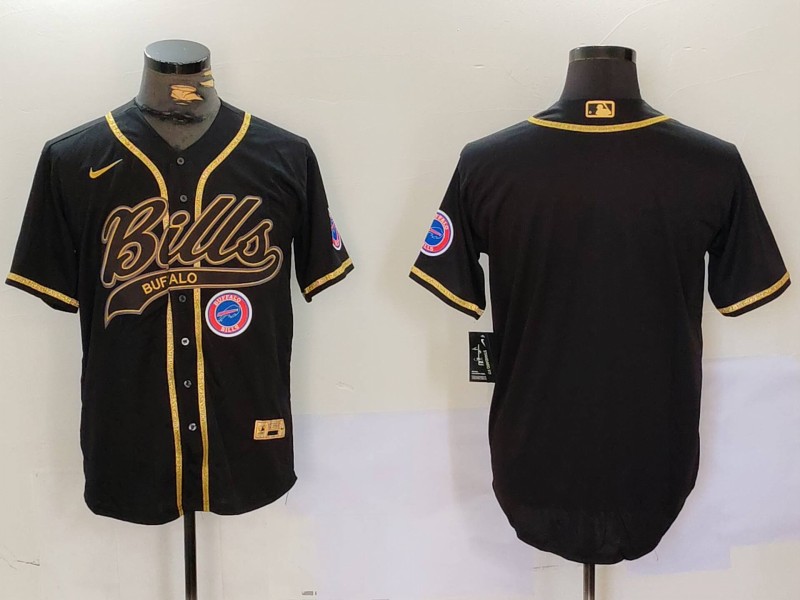 Men's Buffalo Bills Blank Black Team Cool Base Stitched Baseball Jersey