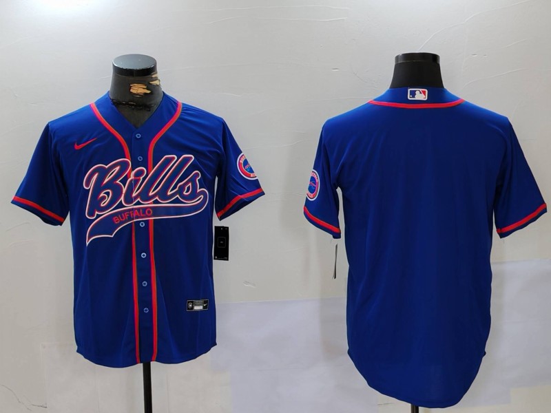 Men's Buffalo Bills Blank Blue Team Cool Base Stitched Baseball Jersey 1