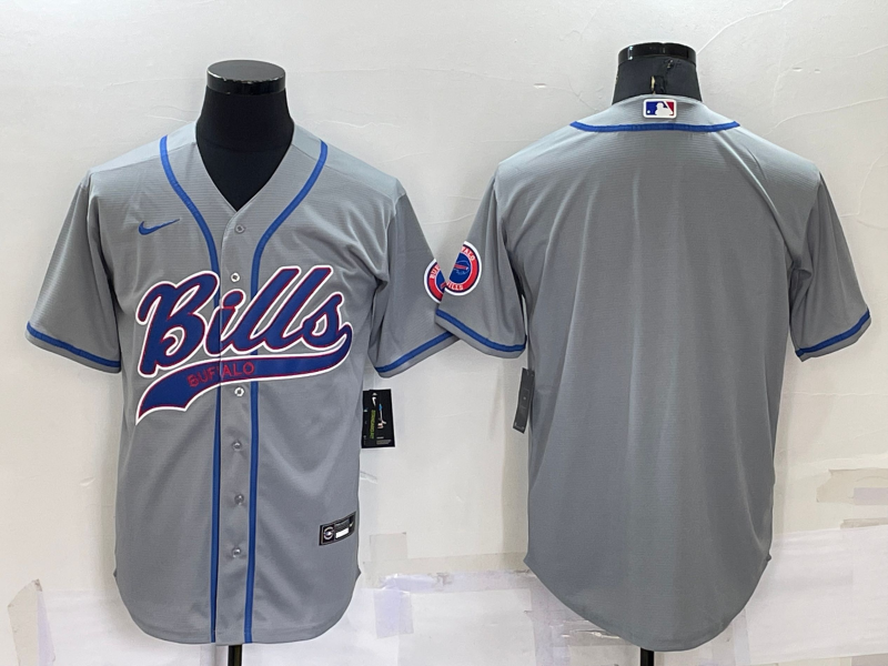 Men's Buffalo Bills Blank Gray Cool Base Stitched Baseball Jersey Men's Buffalo Bills Blank Gray Cool Base Stitched Baseball Jersey