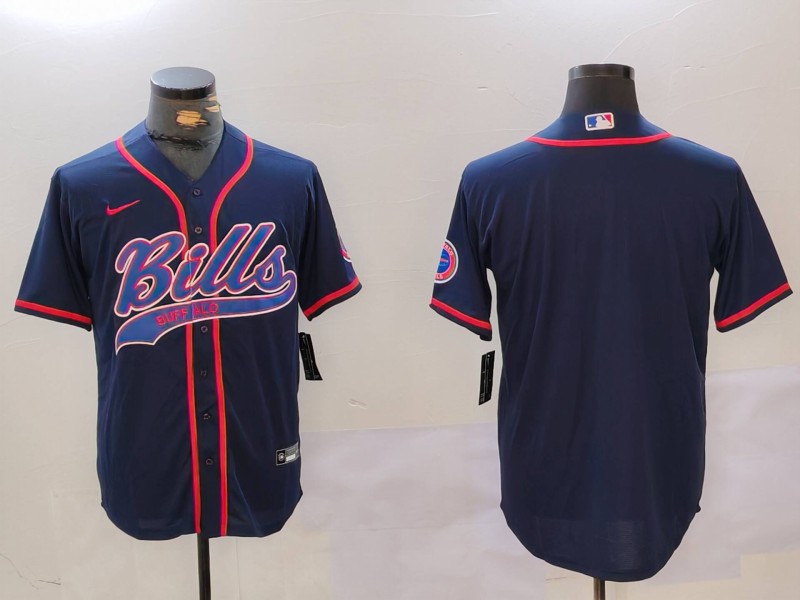 Men's Buffalo Bills Blank Navy Team Cool Base Stitched Baseball Jersey 1
