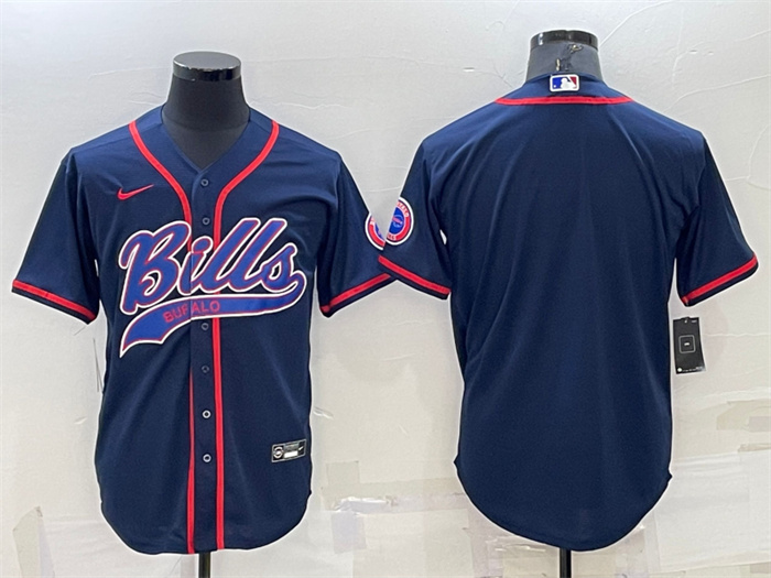Men's Buffalo Bills Blank Navy With Patch Cool Base Stitched Baseball Jersey Men's Buffalo Bills Blank Navy With Patch Cool Base Stitched Baseball Jersey