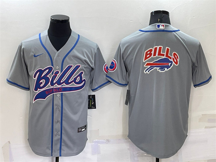 Men's Buffalo Bills Grey Team Big Logo With Patch Cool Base Stitched Baseball Jersey Men's Buffalo Bills Grey Team Big Logo With Patch Cool Base Stitched Baseball Jersey