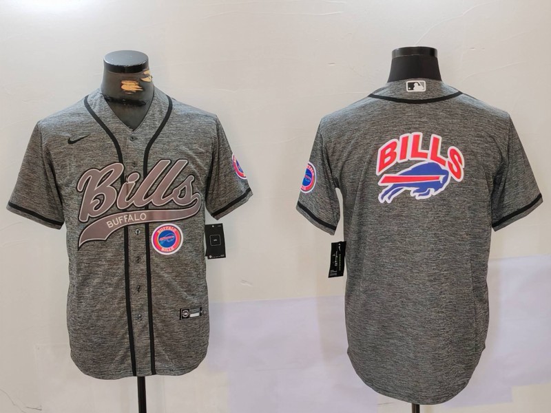 Men's Buffalo Bills Grey Team Big logo Cool Base Stitched Baseball Jersey 5