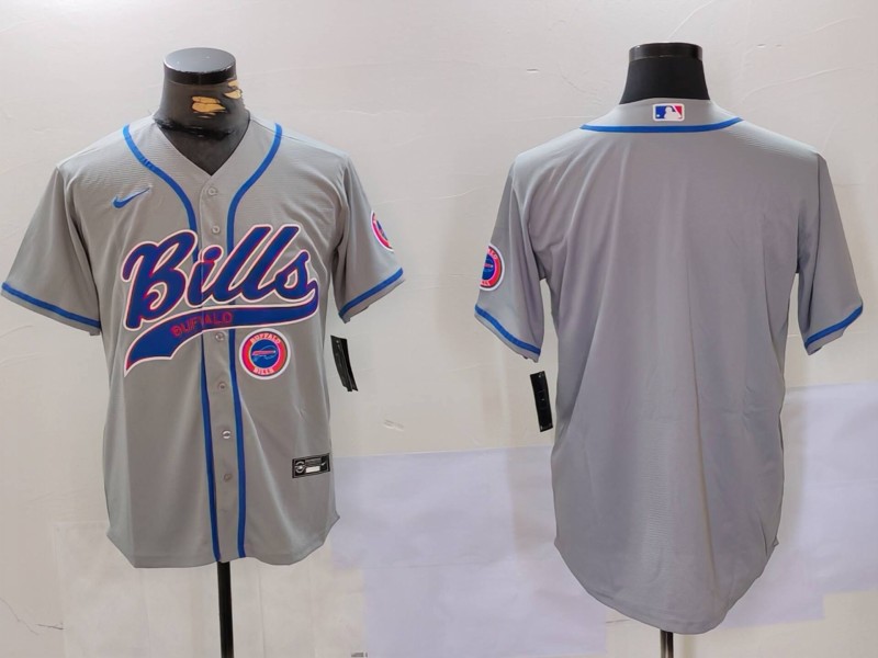 Men's Buffalo Bills Grey Team Blank Cool Base Stitched Baseball Jersey 2