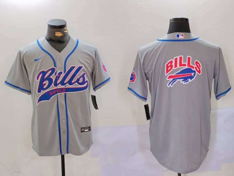 Men's Buffalo Bills Grey Team Blank Cool Base Stitched Baseball Jersey 3