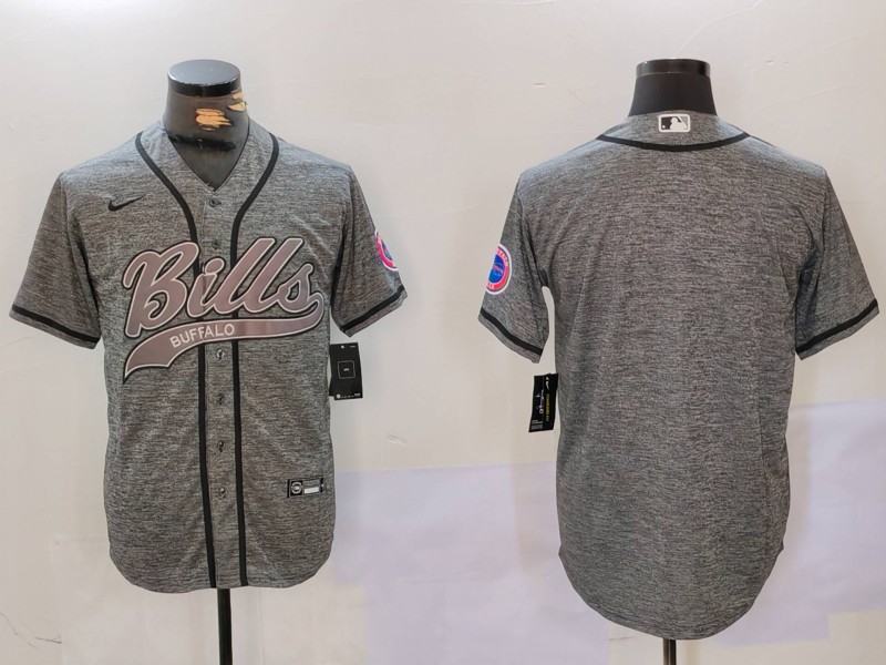 Men's Buffalo Bills Grey Team Blank Cool Base Stitched Baseball Jersey 8