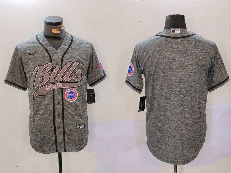 Men's Buffalo Bills Grey Team Blank Cool Base Stitched Baseball Jersey 9