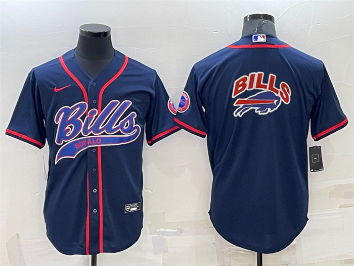 Men's Buffalo Bills Navy Team Big Logo With Patch Cool Base Stitched Baseball Jersey Men's Buffalo Bills Navy Team Big Logo With Patch Cool Base Stitched Baseball Jersey