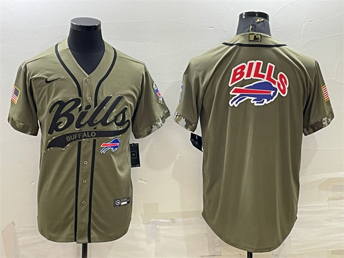 Men's Buffalo Bills Olive Salute To Service Team Big Logo Cool Base Stitched Baseball Jersey Men's Buffalo Bills Olive Salute To Service Team Big Logo Cool Base Stitched Baseball Jersey