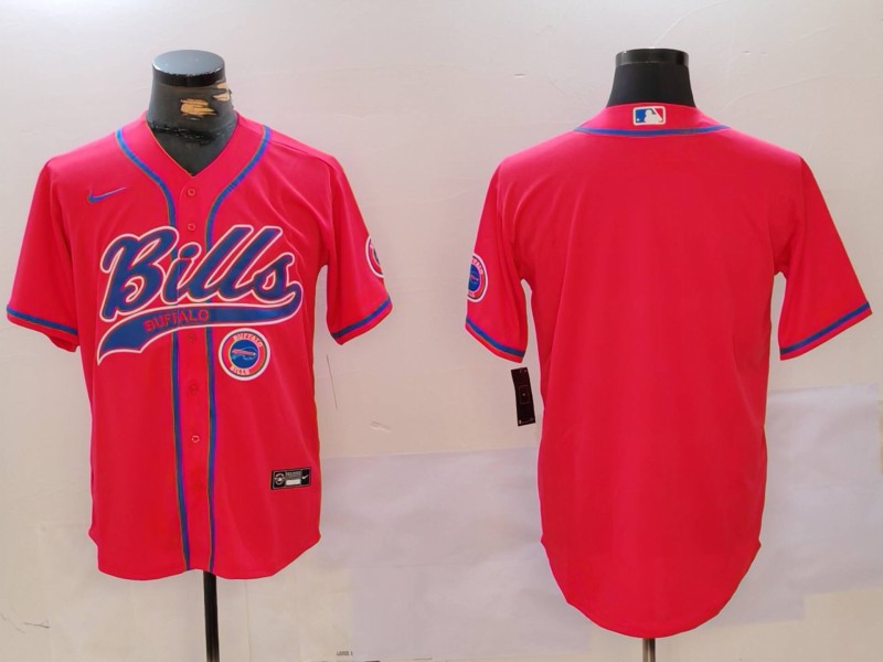 Men's Buffalo Bills Red Team Blank Cool Base Stitched Baseball Jersey 2