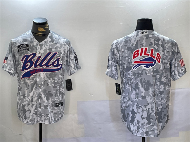 Men's Buffalo Bills Team Big Logo 2024 Arctic Camo Salute To Service Stitched Baseball Jersey