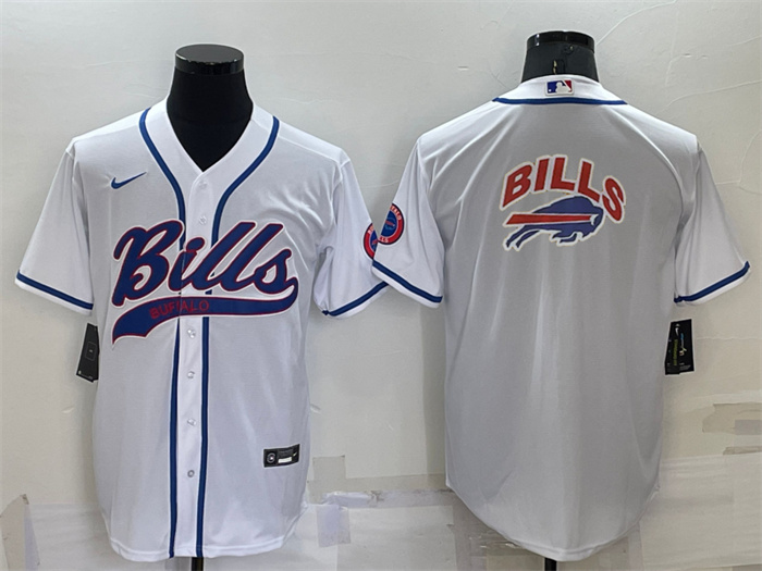 Men's Buffalo Bills White Team Big Logo With Patch Cool Base Stitched Baseball Jersey Men's Buffalo Bills White Team Big Logo With Patch Cool Base Stitched Baseball Jersey