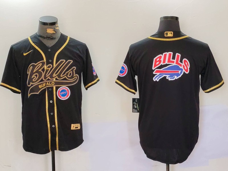 Men's Buffalo Bills big logo Black Cool Base Stitched Baseball Jersey Men's Buffalo Bills big logo Black Cool Base Stitched Baseball Jersey