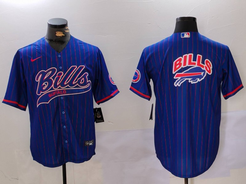 Men's Buffalo Bills big logo Blue Team Cool Base Stitched Baseball Jersey 1