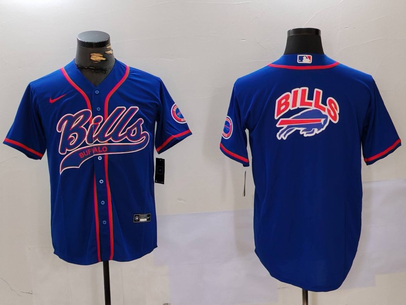 Men's Buffalo Bills big logo Blue Team Cool Base Stitched Baseball Jersey