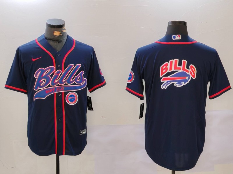 Men's Buffalo Bills big logo Navy Team Cool Base Stitched Baseball Jersey