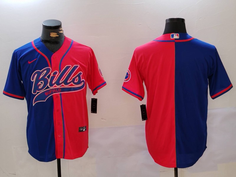 Men's Buffalo Bills blank Red Blue Team Cool Base Stitched Baseball Jersey 1