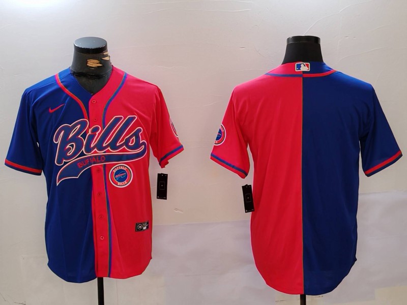 Men's Buffalo Bills blank Red Blue Team Cool Base Stitched Baseball Jersey