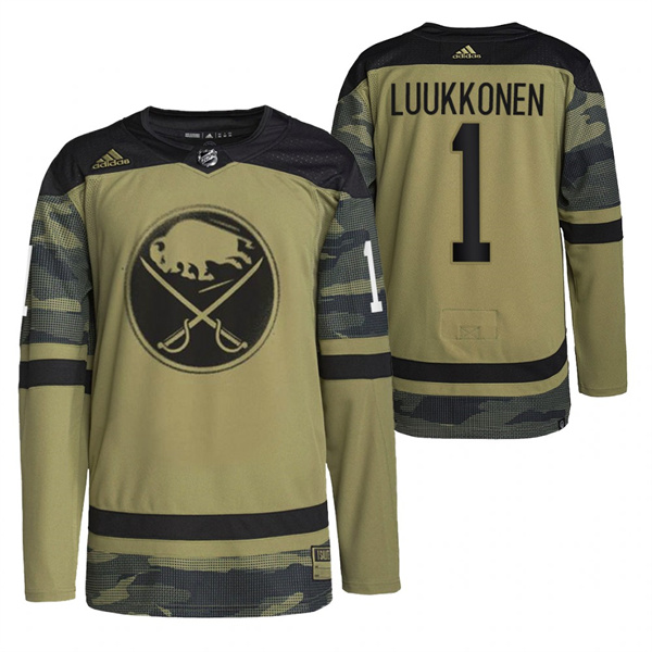 Men's Buffalo Sabres #1 Ukko-Pekka Luukkonen 2022 Camo Military Appreciation Night Stitched Jersey Men's Buffalo Sabres #1 Ukko-Pekka Luukkonen 2022 Camo Military Appreciation Night Stitched Jersey