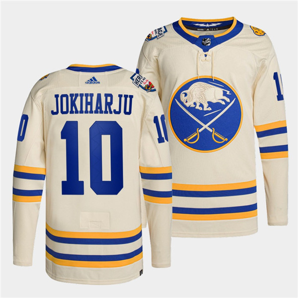 Men's Buffalo Sabres #10 Henri Jokiharju 2022 Cream Heritage Classic Stitched Jersey Men's Buffalo Sabres #10 Henri Jokiharju 2022 Cream Heritage Classic Stitched Jersey