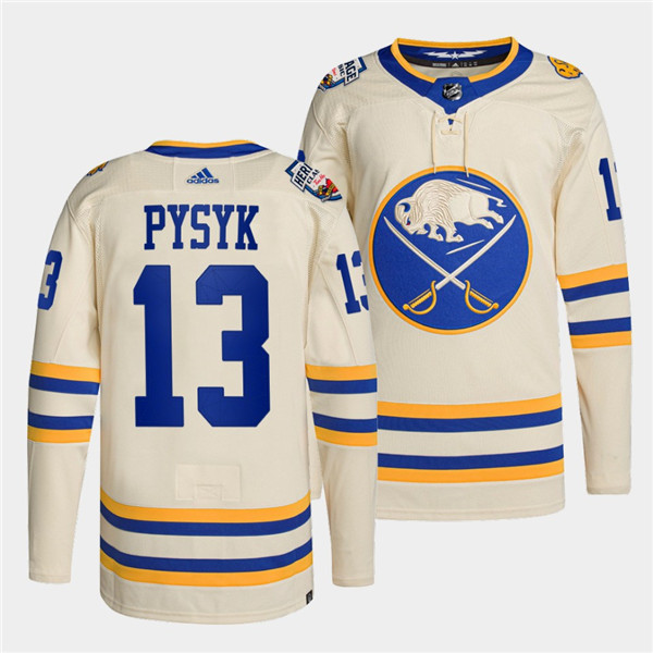 Men's Buffalo Sabres #13 Mark Pysyk 2022 Cream Heritage Classic Stitched Jersey Men's Buffalo Sabres #13 Mark Pysyk 2022 Cream Heritage Classic Stitched Jersey