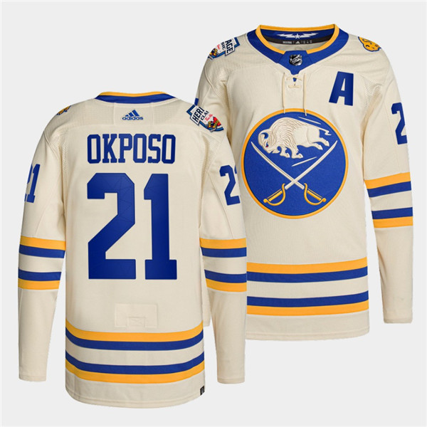 Men's Buffalo Sabres #21 Kyle Okposo 2022 Cream Heritage Classic Stitched Jersey Men's Buffalo Sabres #21 Kyle Okposo 2022 Cream Heritage Classic Stitched Jersey