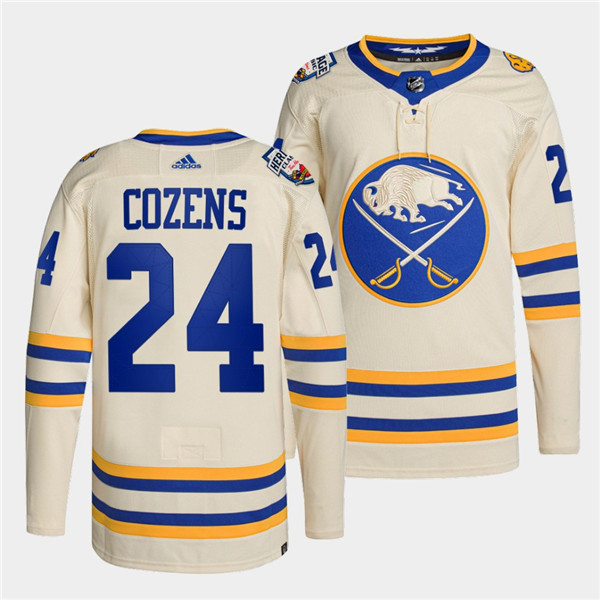 Men's Buffalo Sabres #24 Dylan Cozens 2022 Cream Heritage Classic Stitched Jersey Men's Buffalo Sabres #24 Dylan Cozens 2022 Cream Heritage Classic Stitched Jersey