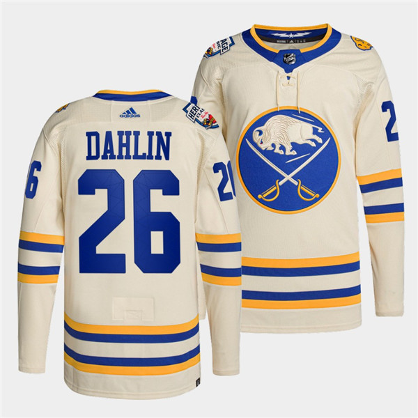 Men's Buffalo Sabres #26 Rasmus Dahlin 2022 Cream Heritage Classic Stitched Jersey Men's Buffalo Sabres #26 Rasmus Dahlin 2022 Cream Heritage Classic Stitched Jersey