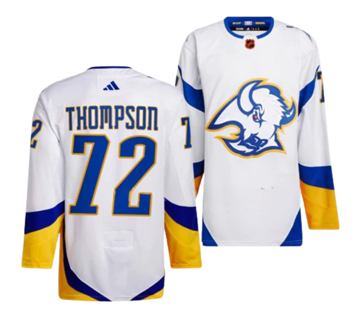 Men's Buffalo Sabres #72 Tage Thompson White 2022 23 Reverse Retro Stitched Jersey Men's Buffalo Sabres #72 Tage Thompson White 2022 23 Reverse Retro Stitched Jersey