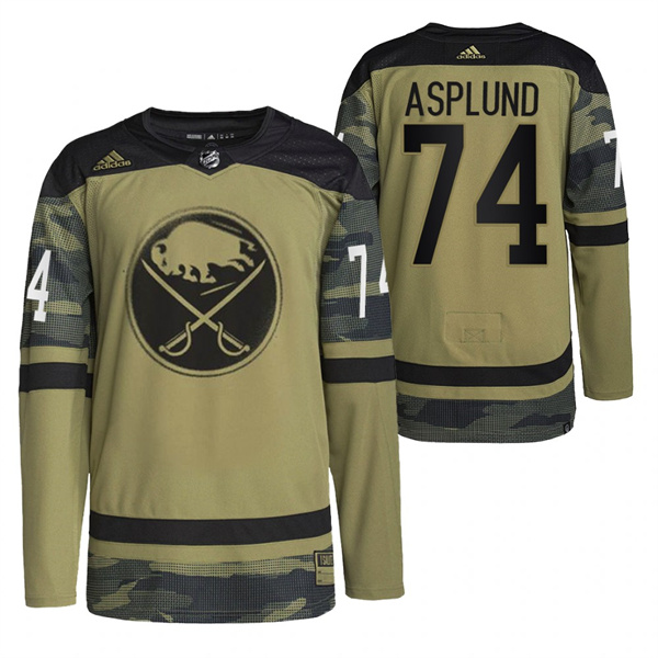 Men's Buffalo Sabres #74 Rasmus Asplund 2022 Camo Military Appreciation Night Stitched Jersey Men's Buffalo Sabres #74 Rasmus Asplund 2022 Camo Military Appreciation Night Stitched Jersey