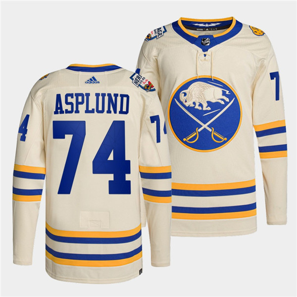 Men's Buffalo Sabres #74 Rasmus Asplund 2022 Cream Heritage Classic Stitched Jersey Men's Buffalo Sabres #74 Rasmus Asplund 2022 Cream Heritage Classic Stitched Jersey