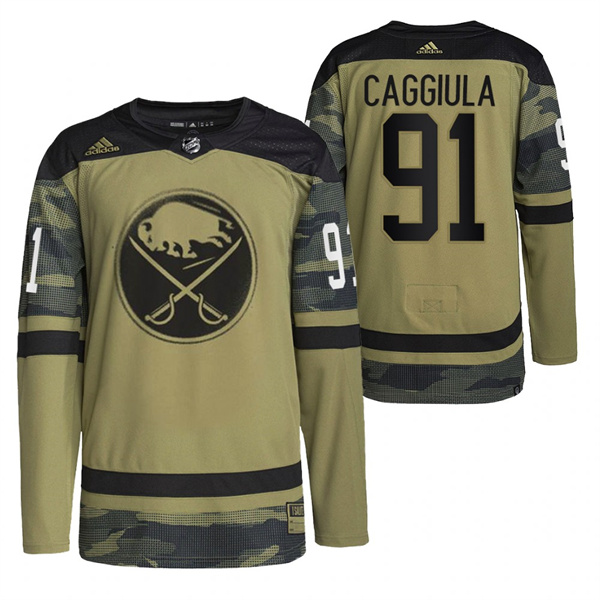 Men's Buffalo Sabres #91 Drake Caggiula 2022 Camo Military Appreciation Night Stitched Jersey Men's Buffalo Sabres #91 Drake Caggiula 2022 Camo Military Appreciation Night Stitched Jersey