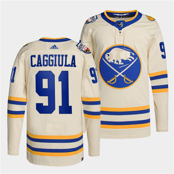 Men's Buffalo Sabres #91 Drake Caggiula 2022 Cream Heritage Classic Stitched Jersey Men's Buffalo Sabres #91 Drake Caggiula 2022 Cream Heritage Classic Stitched Jersey