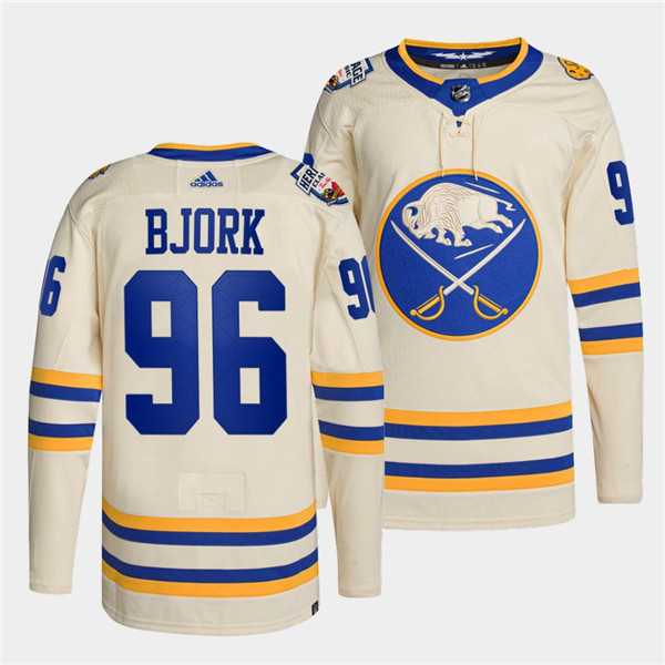 Men's Buffalo Sabres #96 Anders Bjork 2022 Cream Heritage Classic Cream Stitched Jersey Men's Buffalo Sabres #96 Anders Bjork 2022 Cream Heritage Classic Cream Stitched Jersey