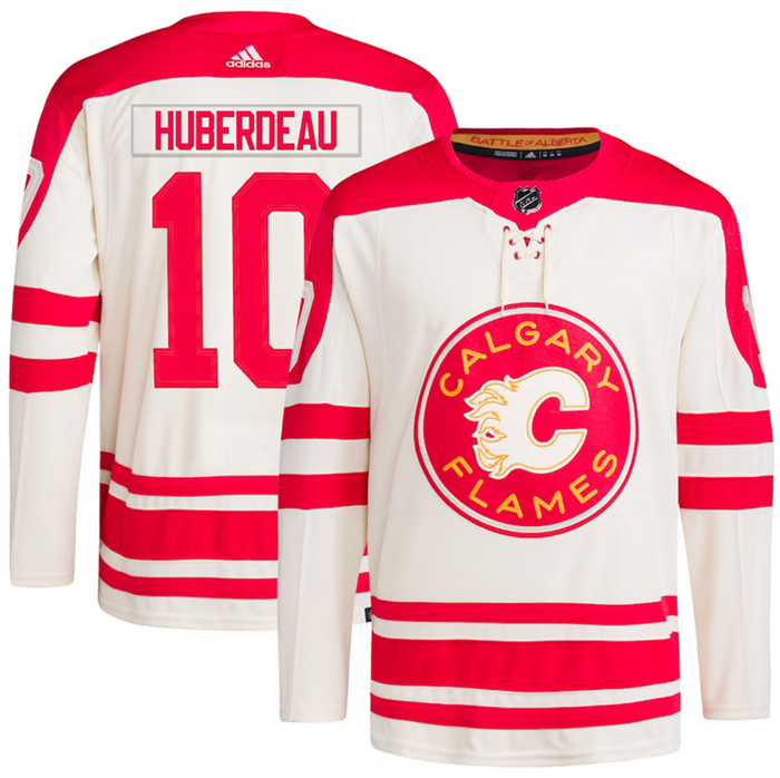 Men's Calgary Flames #10 Jonathan Huberdeau 2023 Cream Classic Primegreen Stitched Jersey Men's Calgary Flames #10 Jonathan Huberdeau 2023 Cream Classic Primegreen Stitched Jersey