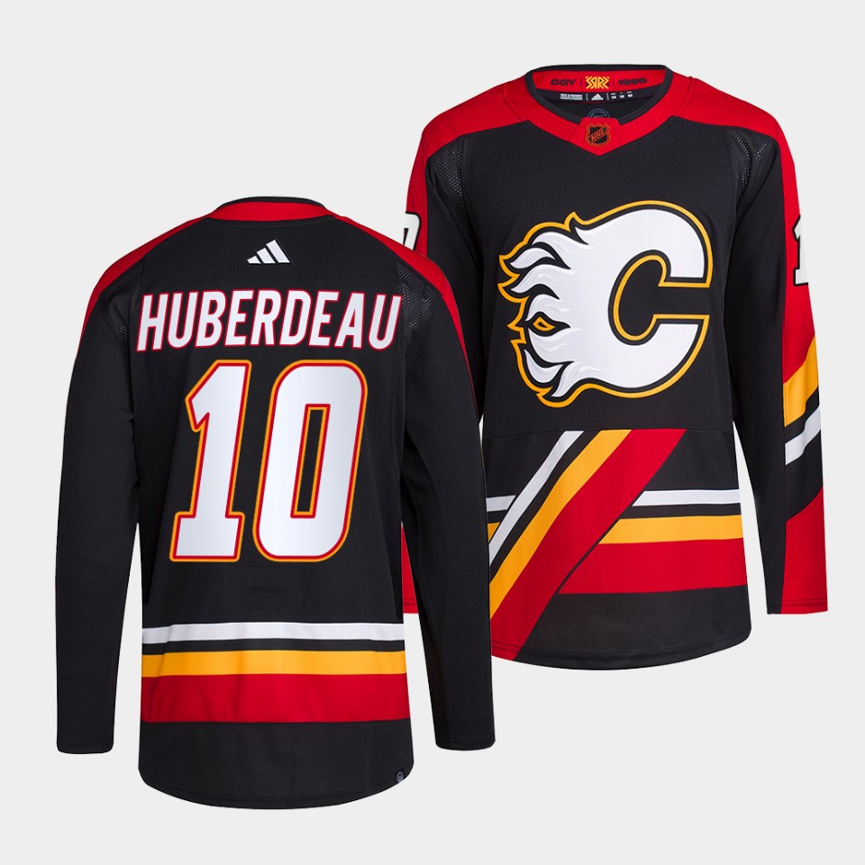 Men's Calgary Flames #10 Jonathan Huberdeau Black 2022-23 Reverse Retro Stitched Jersey Men's Calgary Flames #10 Jonathan Huberdeau Black 2022-23 Reverse Retro Stitched Jersey