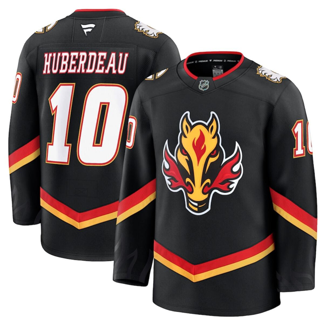 Men's Calgary Flames #10 Jonathan Huberdeau Black 2024-25 Alternate Stitched Hockey Jersey Men's Calgary Flames #10 Jonathan Huberdeau Black 2024-25 Alternate Stitched Hockey Jersey