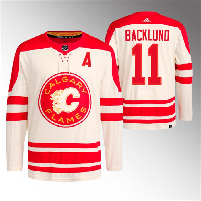 Men's Calgary Flames #11 Mikael Backlund 2023 Cream Classic Primegreen Stitched Jersey Men's Calgary Flames #11 Mikael Backlund 2023 Cream Classic Primegreen Stitched Jersey