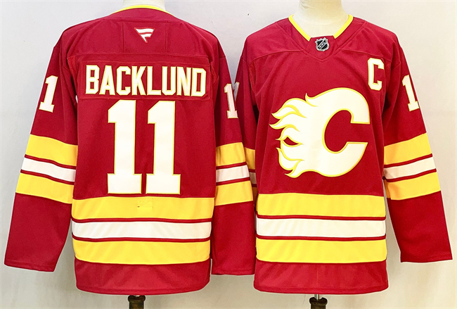 Men's Calgary Flames #11 Mikael Backlund Red 2024-25 Home Stitched Hockey Jersey Men's Calgary Flames #11 Mikael Backlund Red 2024-25 Home Stitched Hockey Jersey