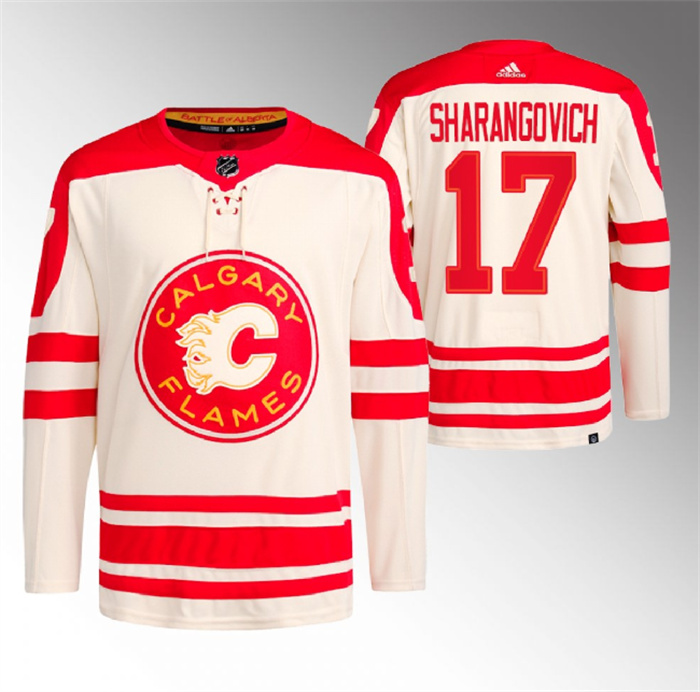 Men's Calgary Flames #17 Yegor Sharangovich 2023 Cream Heritage Classic Primegreen Stitched Jersey Men's Calgary Flames #17 Yegor Sharangovich 2023 Cream Heritage Classic Primegreen Stitched Jersey