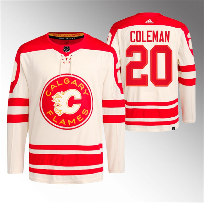 Men's Calgary Flames #20 Blake Coleman 2023 Cream Heritage Classic Primegreen Stitched Jersey Men's Calgary Flames #20 Blake Coleman 2023 Cream Heritage Classic Primegreen Stitched Jersey