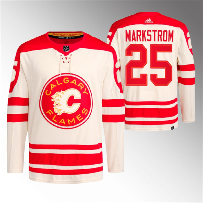 Men's Calgary Flames #25 Jacob Markstrom 2023 Cream Heritage Classic Primegreen Stitched Jersey Men's Calgary Flames #25 Jacob Markstrom 2023 Cream Heritage Classic Primegreen Stitched Jersey