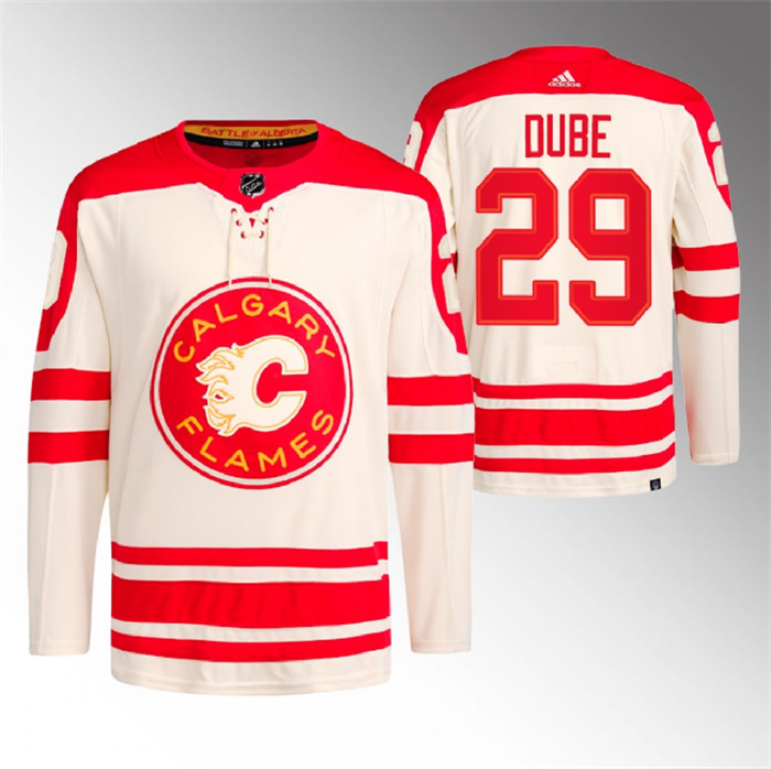 Men's Calgary Flames #29 Dillon Dube 2023 Cream Heritage Classic Primegreen Stitched Jersey Men's Calgary Flames #29 Dillon Dube 2023 Cream Heritage Classic Primegreen Stitched Jersey
