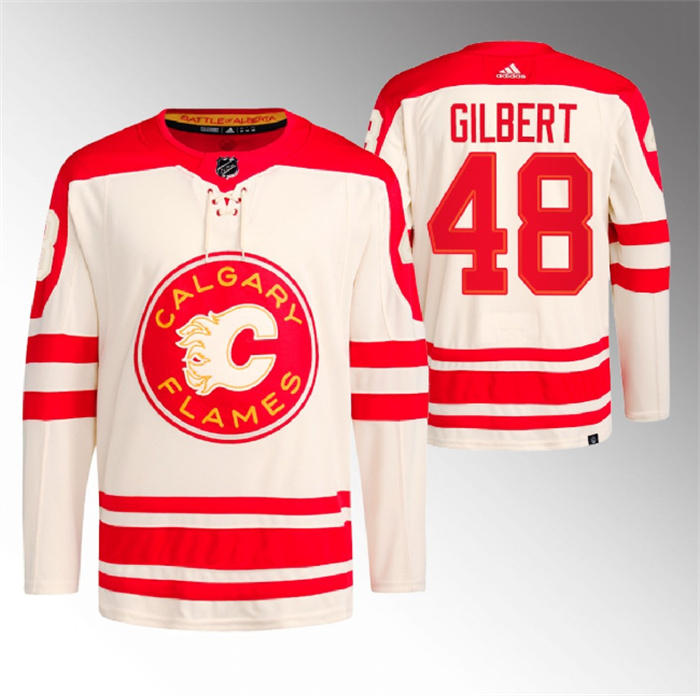 Men's Calgary Flames #48 Dennis Gilbert 2023 Cream Heritage Classic Primegreen Stitched Jersey Men's Calgary Flames #48 Dennis Gilbert 2023 Cream Heritage Classic Primegreen Stitched Jersey