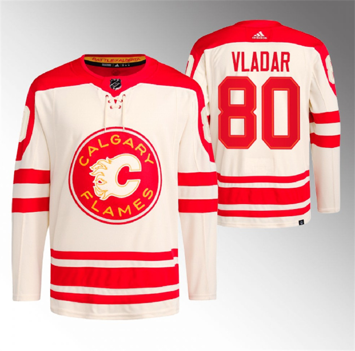 Men's Calgary Flames #80 Daniel Vladar 2023 Cream Heritage Classic Primegreen Stitched Jersey Men's Calgary Flames #80 Daniel Vladar 2023 Cream Heritage Classic Primegreen Stitched Jersey
