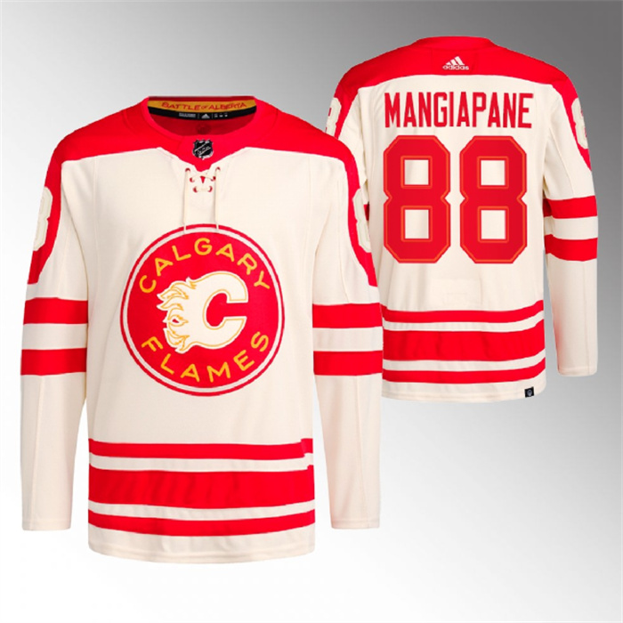 Men's Calgary Flames #88 Andrew Mangiapane 2023 Cream Heritage Classic Primegreen Stitched Jersey Men's Calgary Flames #88 Andrew Mangiapane 2023 Cream Heritage Classic Primegreen Stitched Jersey