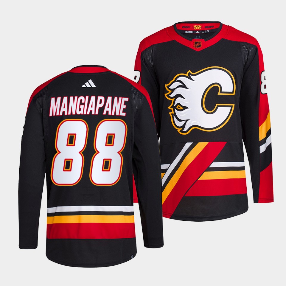 Men's Calgary Flames #88 Andrew Mangiapane Black 2022-23 Reverse Retro Stitched Jersey Men's Calgary Flames #88 Andrew Mangiapane Black 2022-23 Reverse Retro Stitched Jersey