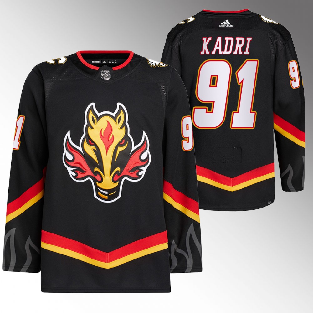 Men's Calgary Flames #91 Nazem Kadri 2020-21 Black Reverse Retro Stitched Jersey Men's Calgary Flames #91 Nazem Kadri 2020-21 Black Reverse Retro Stitched Jersey