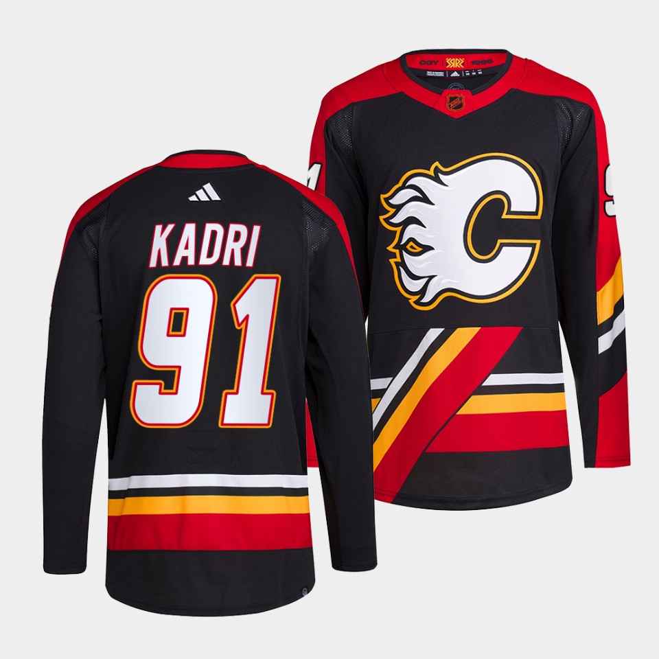 Men's Calgary Flames #91 Nazem Kadri Black 2022-23 Reverse Retro Stitched Jersey Men's Calgary Flames #91 Nazem Kadri Black 2022-23 Reverse Retro Stitched Jersey